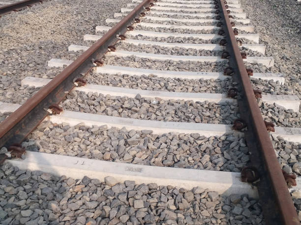 istock Newly constructed railway lines on rocks 1793840252