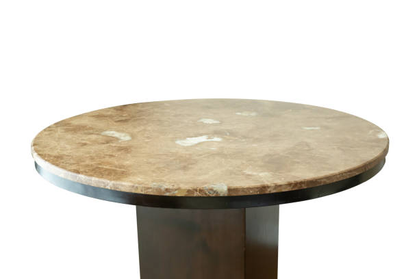 istock Marble stone table top isolated on white background for product display 1793855670