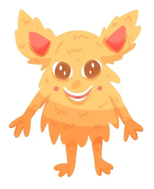 Vector illustration of Cute fluffy monster with in cartoon style