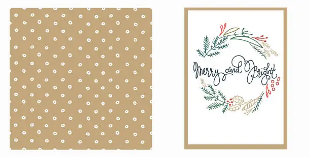 Vector illustration of Christmas and New Yearset with greeting card and seamless pattern for wrapping