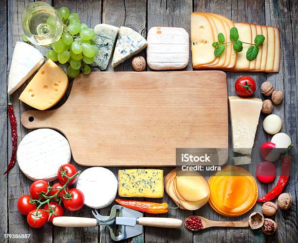 Various Types Of Cheese With Empty Space Stock Photo - Download Image Now - Agriculture, Arrangement, Border - Frame