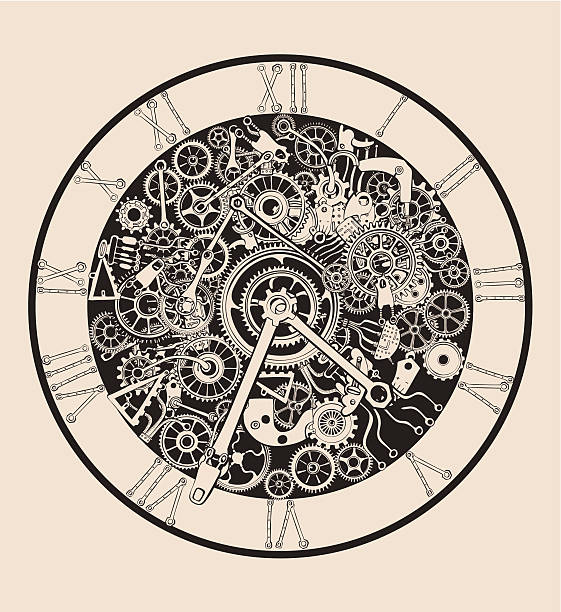antyczny zegar wykonane z edytowalne ungroupable części metalowych i cogs - cyferblat ilustracje stock illustrations