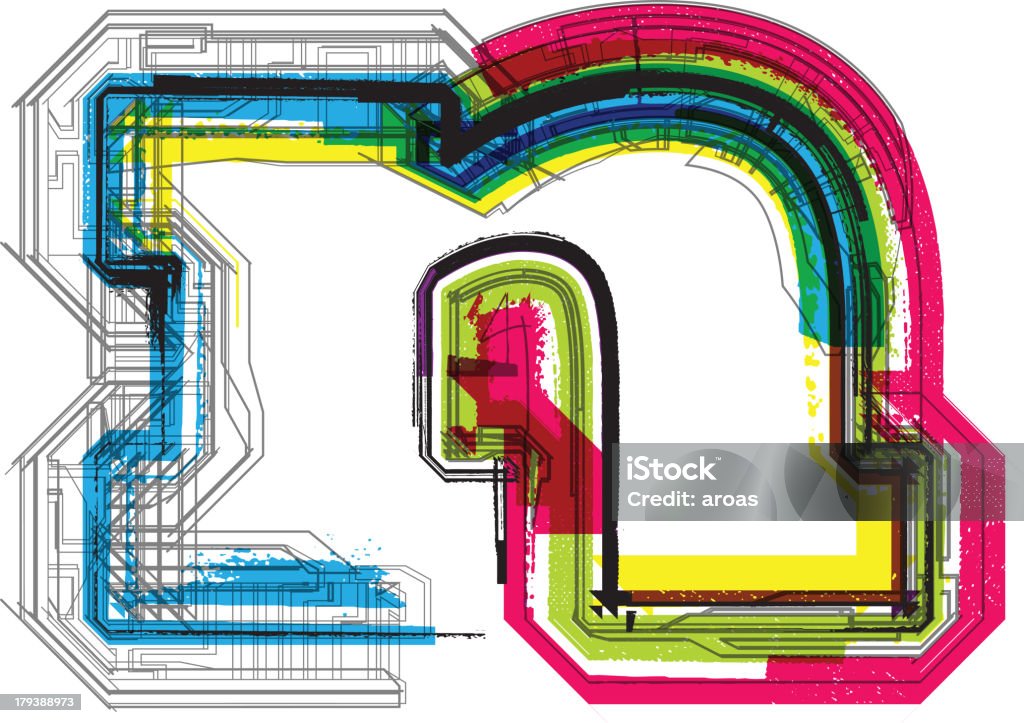 Красочные гранж шрифт. Буква n - Векторная графика Алфавит роялти-фри