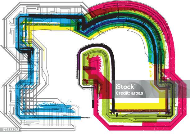 Красочные Гранж Шрифт Буква N — стоковая векторная графика и другие изображения на тему Алфавит - Алфавит, Без людей, Буква N