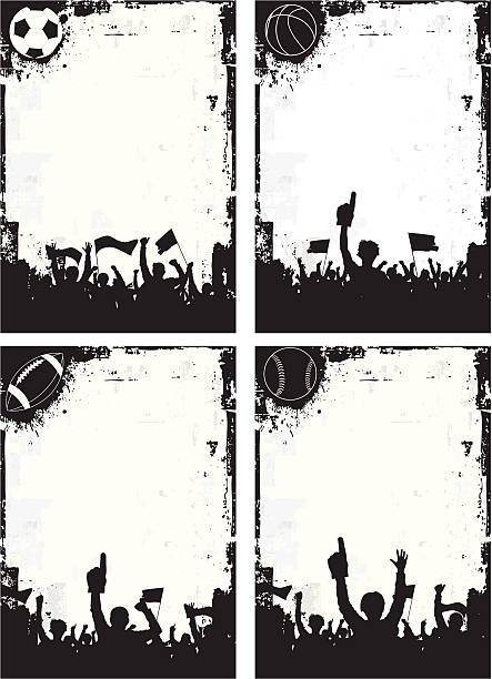 Sport Backgrounds Silhouettes of excited fans on a grunge style backgrounds. crowd of people borders stock illustrations