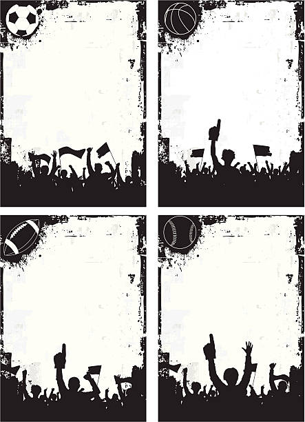 Sport Backgrounds Silhouettes of excited fans on a grunge style backgrounds. basketball crowd stock illustrations