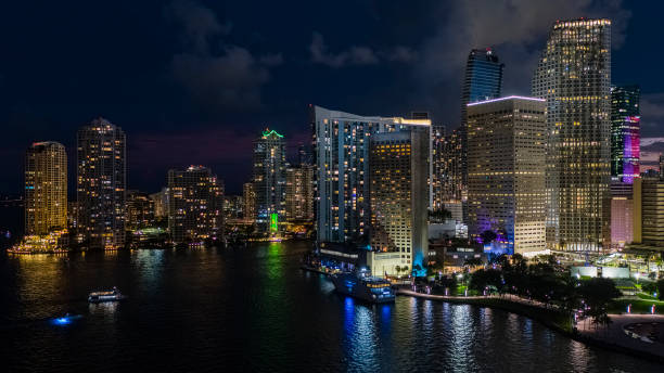 istock Night illuminated Miami Downtown coastline in Florida 1793910143