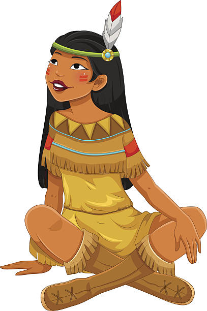 indian girl Indian native American girl sitting on the ground beautiful traditional indian girl stock illustrations
