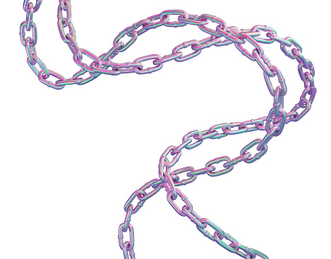 Isolated holographic color tangled chains. 3D rendered image