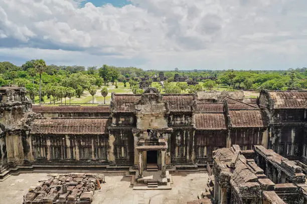 The Inner courtyard of the Angkor Wat Temple Complex at Siem Reap, Cambodia, Asia