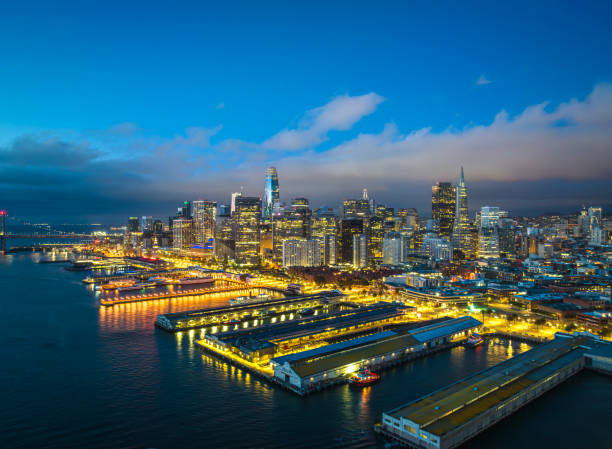 Aerial Panoramic Cityscape View of San Francisco Skyline stock photo