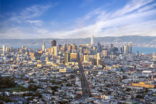 Aerial Panoramic Cityscape View of San Francisco Skyline, California, USA