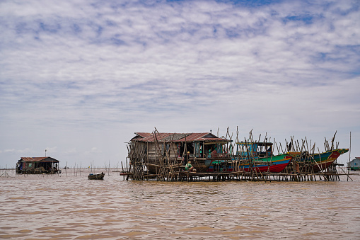 Floating homes on Tonle Sap Lake -  Largest fresh water lake in Cambodia at Siem Reap, Cambodia, Asia
