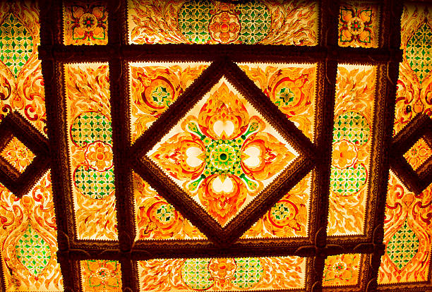 istock Thai style art decorative ceiling at Chedie Chaimongkol temple 179398555