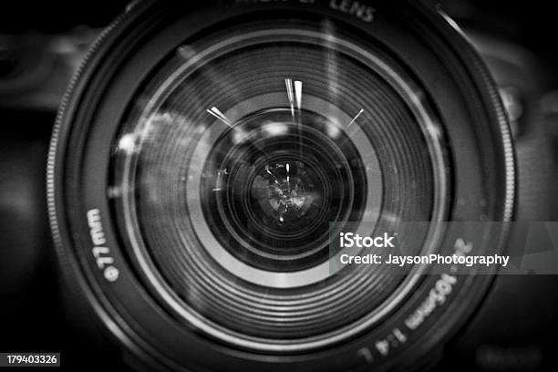 A Closeup Black And White Image Of A Camera Lens Stock Photo - Download Image Now - Black And White, Camera - Photographic Equipment, Lens - Eye