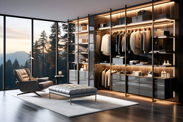 istock luxury modern wood walk in closet with wardrobe 1794040235