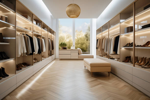 istock luxury modern wood walk in closet with wardrobe 1794040241
