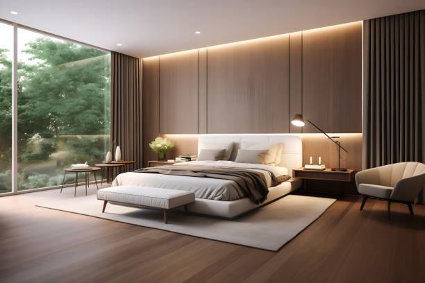 moderno dormitorio de lujo en hotel con tv - suite de hotel fotografías e imágenes de stock