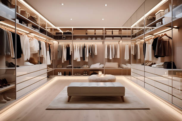 istock luxury modern wood walk in closet with wardrobe 1794041310