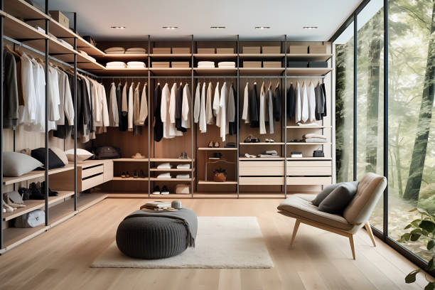 istock luxury modern wood walk in closet with wardrobe 1794041320