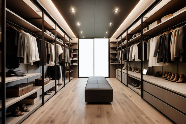istock luxury modern wood walk in closet with wardrobe 1794041323