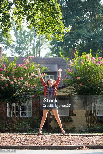 Portrait Of Happy Young Woman With House Stock Photo - Download Image Now - Home Ownership, Outdoors, White People