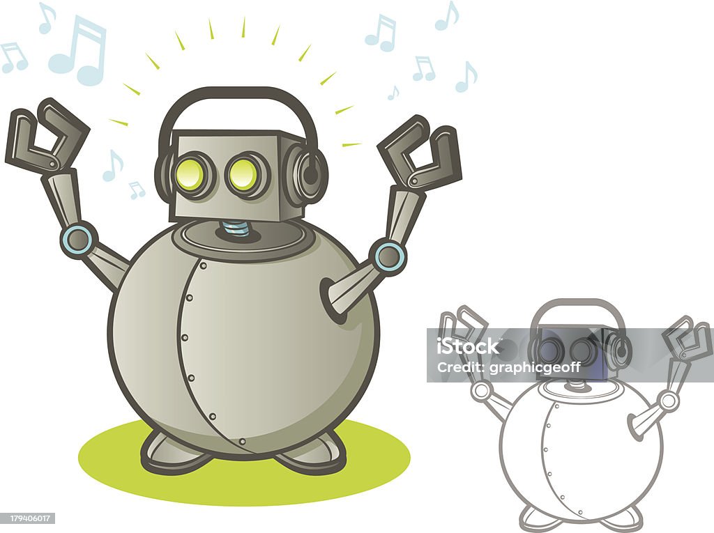 Robot with Headphones Robot character listening to music. EPS 10 format with transparencies. 1950-1959 stock vector