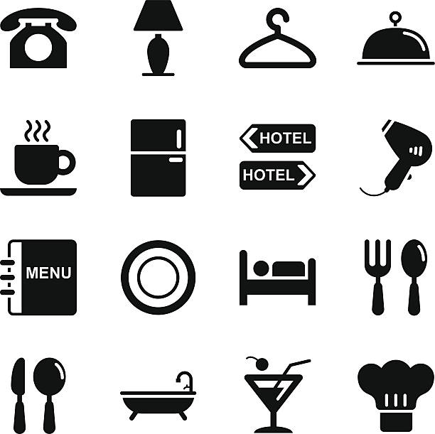 ilustrações de stock, clip art, desenhos animados e ícones de ícones do hotel - hotel room bed silhouette lamp