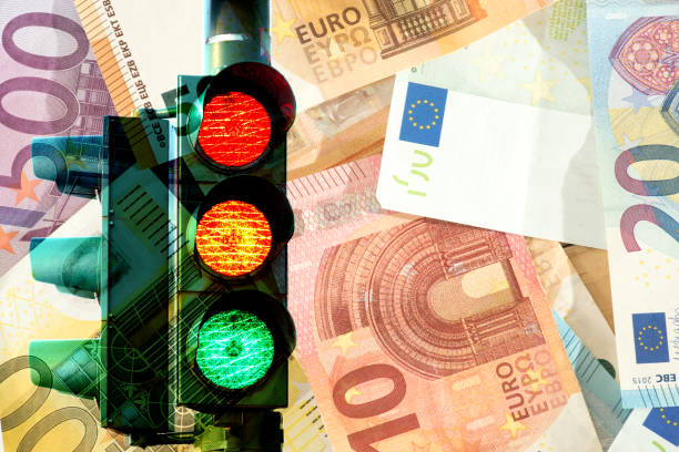 The traffic light and euro banknotes