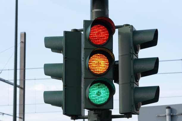 istock A traffic light shows red, yellow and green 1794108522