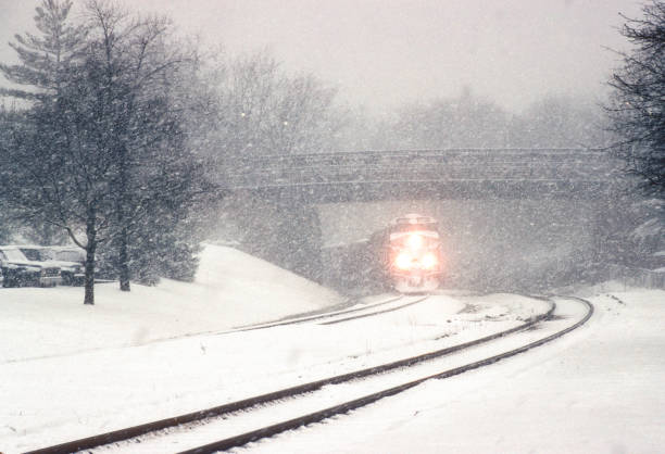 Trains in Snow - Train in Snowstorm - 2005. Scanned from Kodachrome 64 slide.