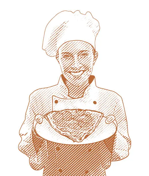 Vector illustration of Chef and slice of pizza