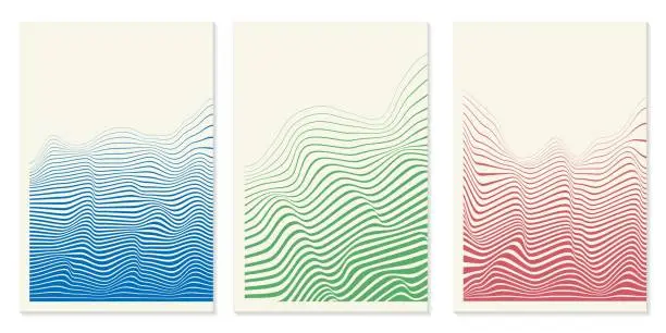 Vector illustration of Abstract Lines. Lines Wave Poster graphic design in the style of Lines Wave Poster. 3d graphic effect. Set of templates for banner, cover, poster, postcard.Striped vector background.