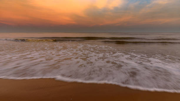 Sea Beach. Beautiful Indian sea Beach at the time of Sunset. Slow Shutter is applied. bay of bengal stock pictures, royalty-free photos & images