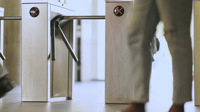 Automatic turnstile in vapor on river of big city