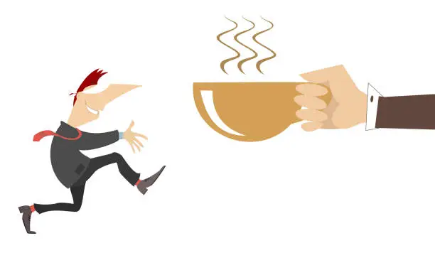 Vector illustration of Blindfolded man follows to the smell of a cup of coffee or tea