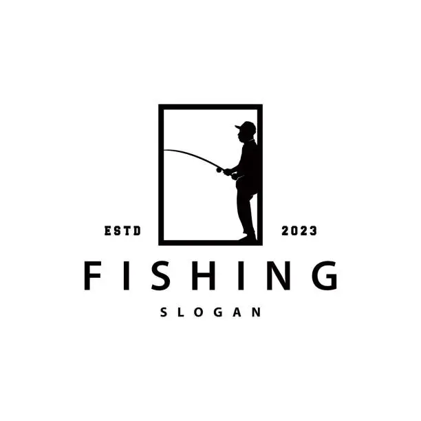 Vector illustration of Angler Fishing symbol, Simple Outdoor Fishing Man Silhouette Template Design