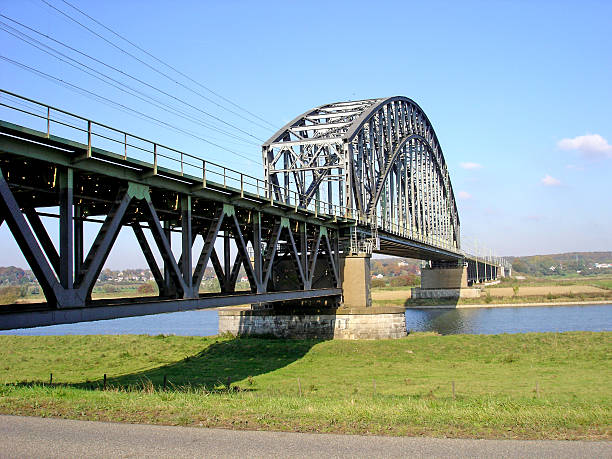 Railway bridge over river Rhine stock photo