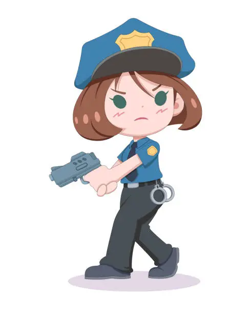 Vector illustration of Cute style police woman officer cartoon illustration