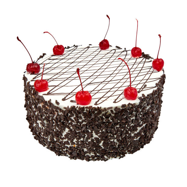 Cake Monastic hut based on unleavened cakes with natural cherries and sour cream isolated on white