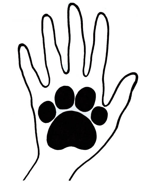 istock Human palm with a black outline. Inside, a black silhouette of an animal's paw. 1794363172