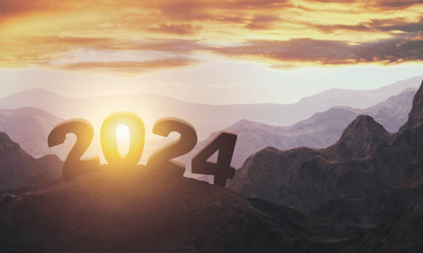 istock 2024 on the mountains with a sunset sky background. 3d rendering 1794381134