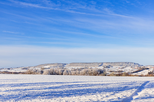 View at the table mountain Ålleberg in the swedish countryside at winter