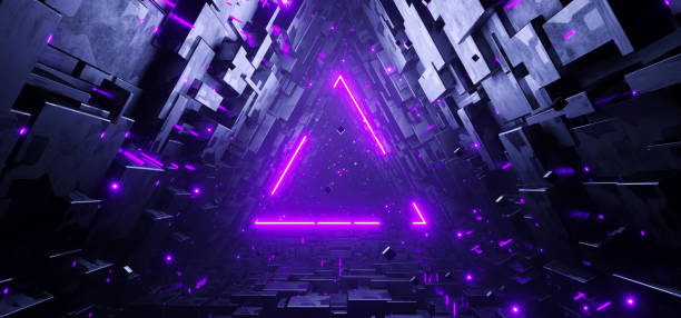 istock Sci-fi triangle tunnel with neon triangle sign concept background 1794394317