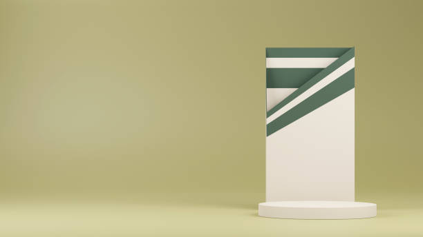 istock Empty brown podium studio room background with abstract diagonal window light and shadows. 1794425787