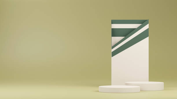 istock Empty brown podium studio room background with abstract diagonal window light and shadows. 1794425811