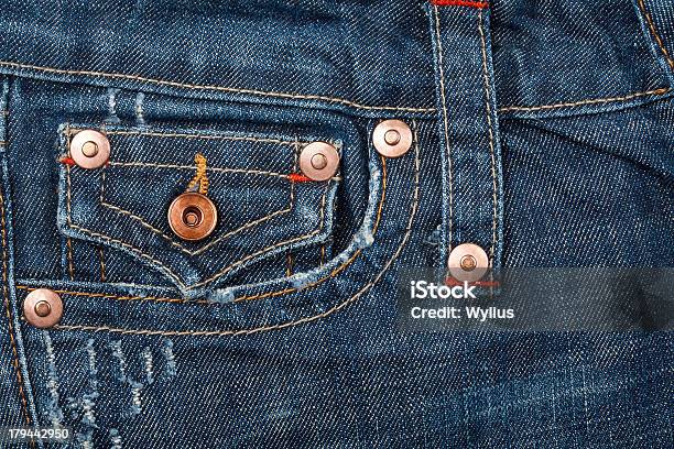 Blue Jeans Fabric With Pocket Stock Photo - Download Image Now - Blue, Canvas Fabric, Casual Clothing