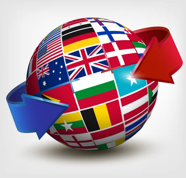 istock Flags of the world in globe with an arrow. 179443454