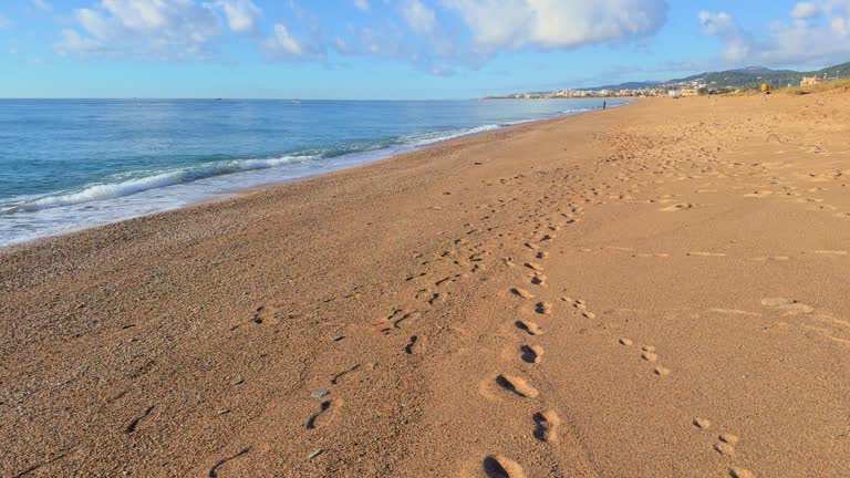 walking on the beach with footprints in the sand, without people