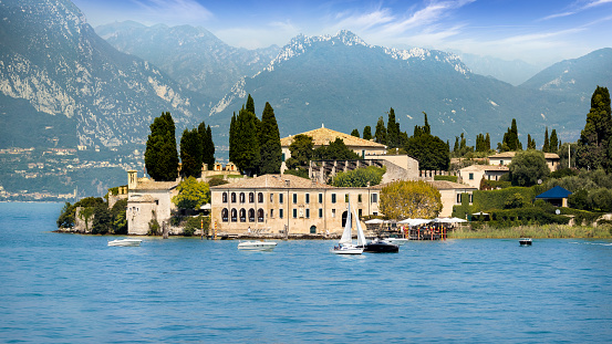 Holidays in Italy - scenic view of the tourist village of San Vigilio on Lake Garda